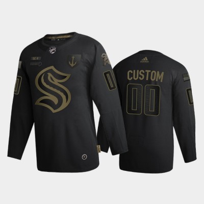 Seattle Kraken Custom Men's Adidas 2020 Veterans Day Authentic NHL Jersey Black
